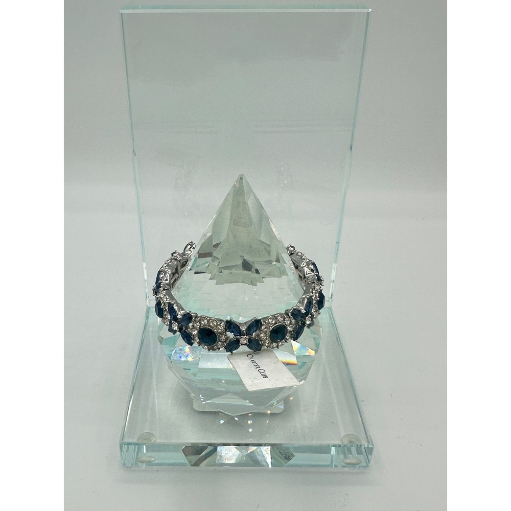 Charter Club Bracelet Womens OS Blue NEW Rhodium Crystal Stretch Floral Tennis